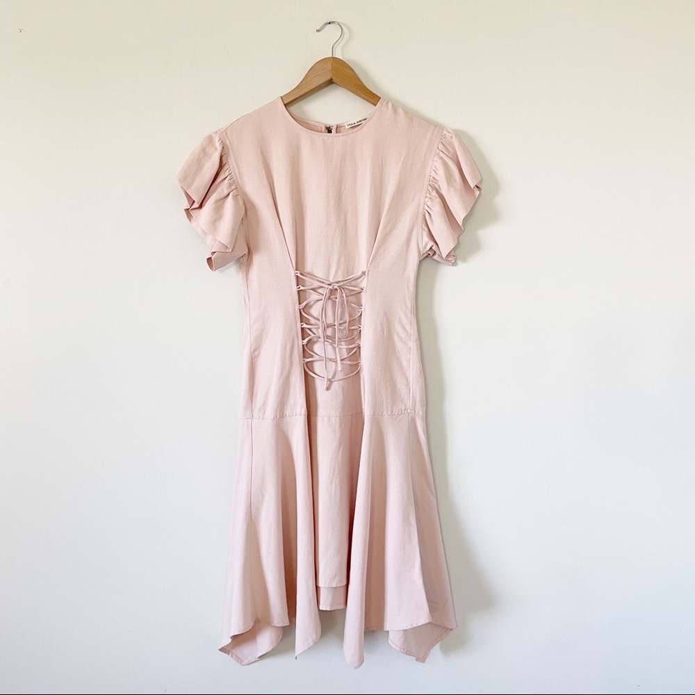 ULLA JOHNSON Otille Dress Lace up Handkerchief hem - Picture 3 of 16
